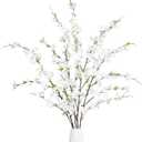 Sggvecsy Artificial Cherry Blossom Flowers 4 Pcs Faux Cherry Blossom Stems Faux Silk Cherry Blossom Branches 43 Fake Flowers Long Stems for Vase Arrangements Home Wedding Table Decor (White)