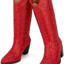 MISSMILLER Women’s Rhinestone Cowboy Boots Mid Calf Pointed Toe Sparkly Block Heel Cowgirl Boots with Pull On Tabs 7.5