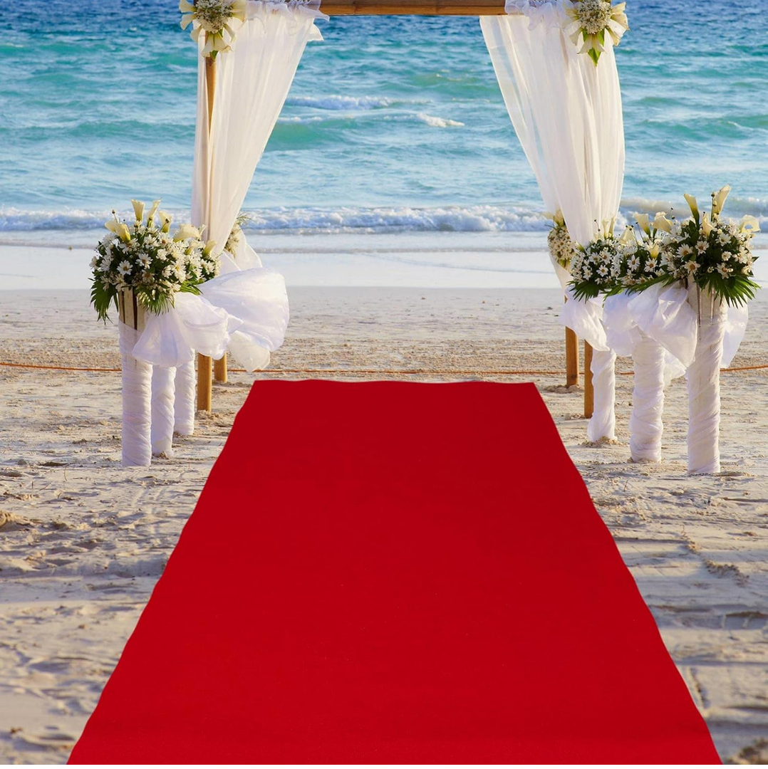 Neoprene Carpet Runner Reusable Plastic Floor Runner Non Slip Rubber Backed Rugs for Hallway Aisle Carpet Roll for Wedding Party Decor Prom Business Outdoor(118" x 36", Color Red And Black)
