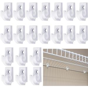 Amyhill 20 Pieces Wire Shelf Clips Down Wall Brackets Wire Shelving Accessories Plastic Heavy Duty Shelf Bracket Clips for Metal Shelving Screws and Expansion Tube Not Included (White)