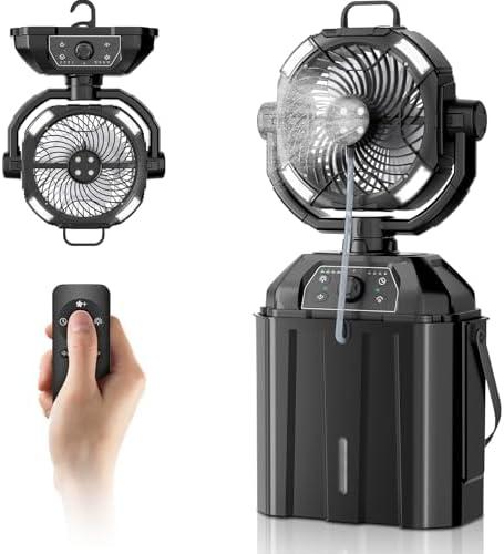 Portable Misting Fan for Outdoor Patio, 20000mAh Rechargeable Battery Operated Camping Mist Fan with 1.6 Gal Water Bucket, Strong Winds Cooling Mister for Outside Sports/Travel/Party/Golf/Tent, Black