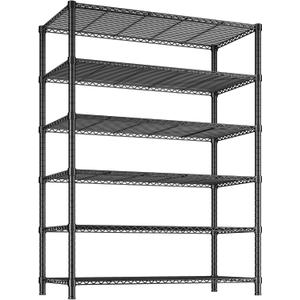 REIBII 6 Tier Wire Shelving,1800LBS Storage Shelves Metal Shelves for Storage Rack,75''H Adjustable Garage Shelving Heavy Duty Shelving Units Pantry Shelf Kitchen,75''HX35.5''WX18''D (Black)