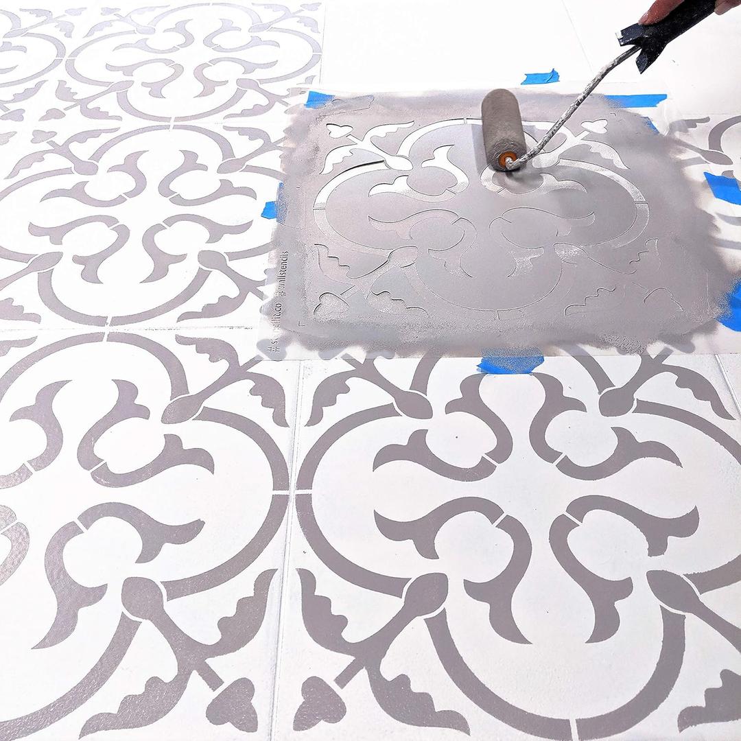 STENCILIT Scandinavian Tile Stencil for Floors - Repositionable for a 12"x12" Tile Stencil, Concrete Stencils for Patio, Tile Stencils For Painting Floors
