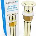 Bathroom Sink Drain with Overflow - Brushed Gold Pop Up Drain incl. 3 Extra Seals - German Brand