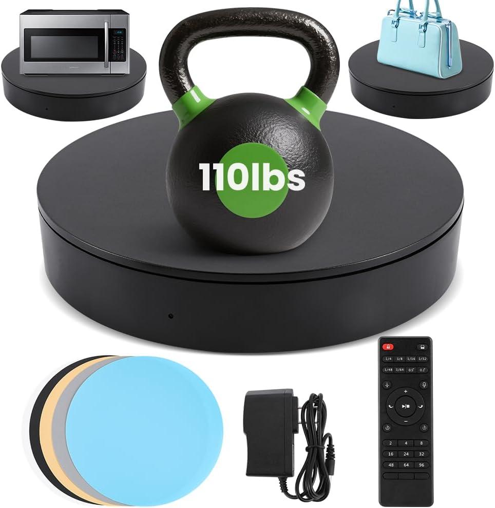 Photography Turntable 13.7inch/110lb, Motorized Rotating Display Stand with Remote Control, 360 Degree Large Display Turntable for Photography, Video, Model, Cake, 3D Images
