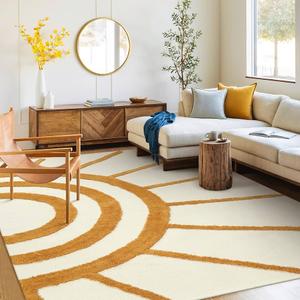 OJIA Boho Living Room Rug 5'x8', Large Washable Rugs Soft Tufted Bedroom Nursery Rug, Cotton Woven Beige Area Rugs Floor Carpet for Dorm/Kids Room/Dining Room/Office