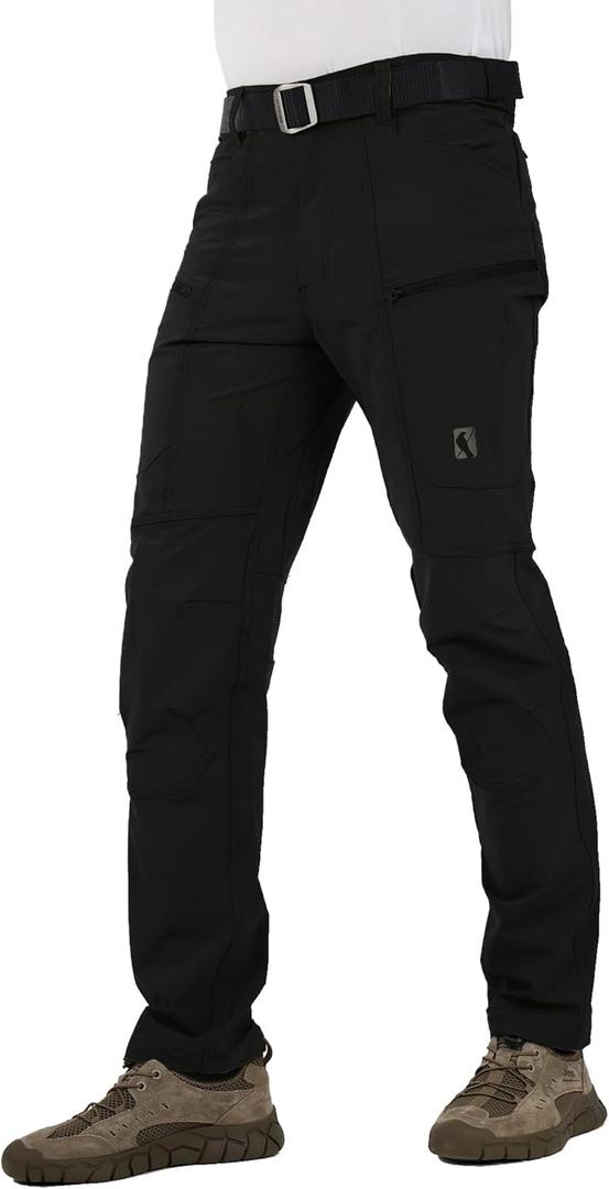 Ellobird Mens Flex Cargo Hiking Pants, Waterproof Stretch Lightweight Trousers (34W x 34L, Black Knight)