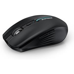 RAPIQUE Bluetooth Wireless Mouse - (BT1/BT2+USB) Tri-Mode High Performance, Rechargeable, Quiet Click, Multi-Device Compatibility for Laptop, Computer, MacBook, Tablet, PC (Black)