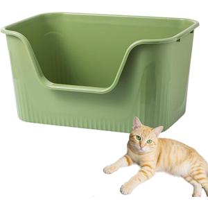 SpaceTime Large Cat Litter Box with High Sides,Cat Boxes for Indoor Cats,Cat Litter Pan for Kitty,Litter Box with Low Entry,Easy to Clean,Anti-Splashing (Green)