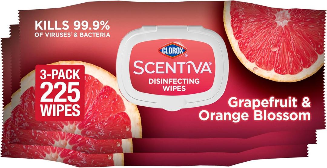 Clorox Scentiva Disinfecting Wipes, Grapefruit and Orange Blossom, 75 Ct., Pack of 3 