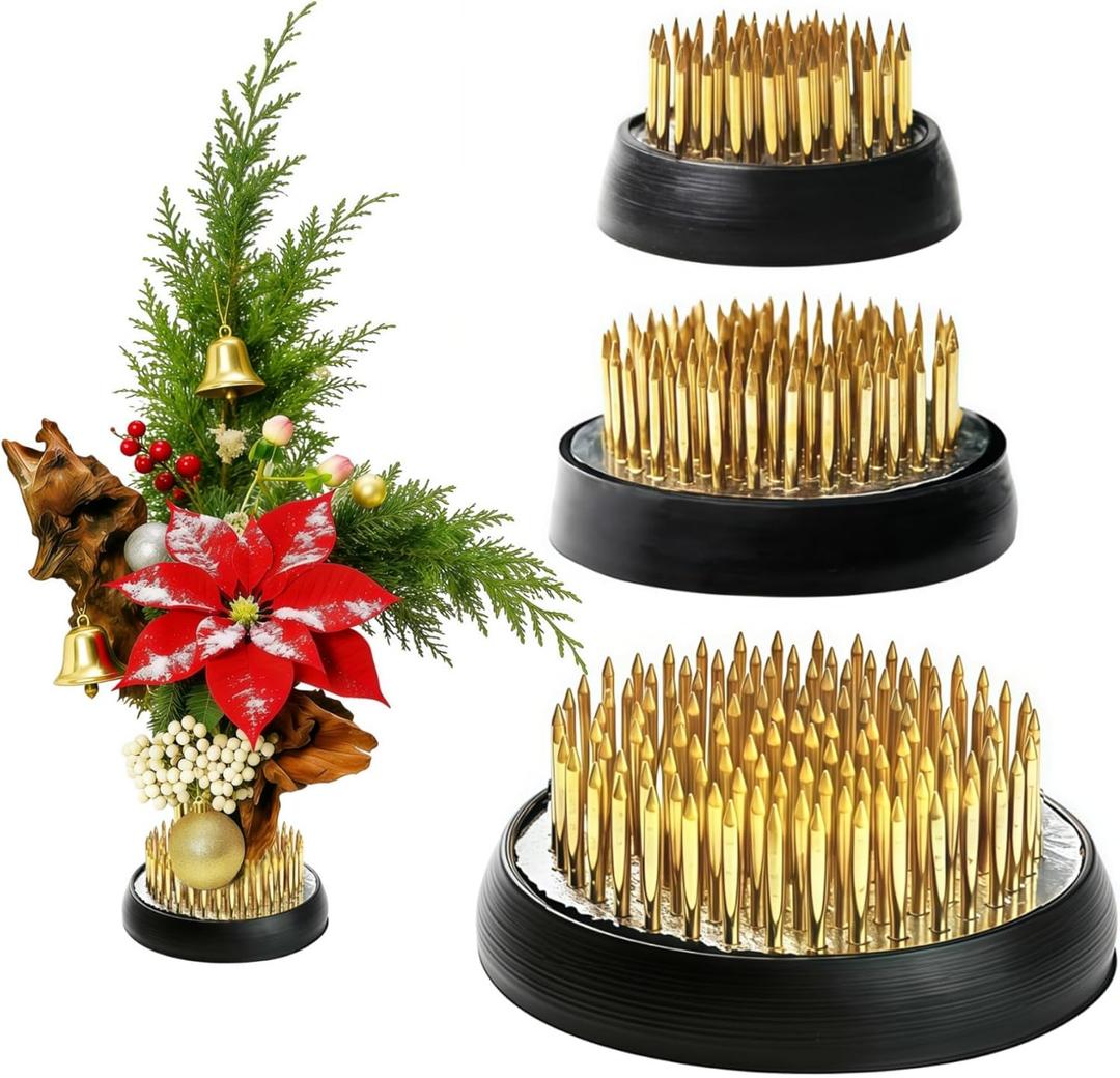 3 Pcs Flower Frogs for Flower Arrangements Supplies, Japanese Flower Arranging Ikebana Kenzan, Pin Frogs for Flowers Holder with Rubber Base Flower Fixed Tools(Gold, 1.3 Inch, 1.57 Inch, 1.97 Inch) (3 Different size)