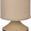 Creative Co-Op Stoneware Portable Table Lamp with Linen Shade, Black and Natural