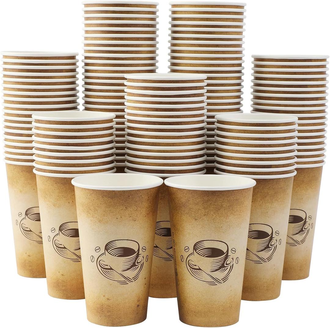 Clawsoff 180 Pack 16 oz Disposable Paper Coffee Cups, Hot/Cold Drinking Cups, coffee, Juice, Retro Design, Leak-Proof, Party, Picnic, Events, Travel, Offices, Shops