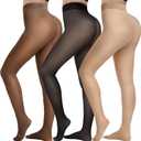 HONGTEYA 3 Pairs Fleece Lined Tights Women - Warm Sheer Pantyhose Fake Translucent Tights Winter Thermal Leggings (Brown)