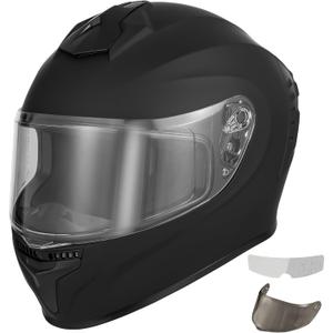 Favoto Full Face Motorcycle Helmet with 2 Visors and Anti-fog Film, DOT Approved Street Bike Helmet for Adult Men Women Matte Black Size Large