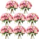 Geosar 8 Bundles Artificial Peonies Flowers Fake Silk Peony Bouquet Faux Peonies Flowers Bulk for Decoration Vase Floral Arrangements Wedding Party Table (Russet Red,Light Pink)
