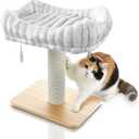Modern Scratching Post for Indoor Cats - 15 High Cat Scratching Post with Bed Breeds - 15.7 x 11.6 Removable & Washable Cushion (Natural Wood Post with White Bed)