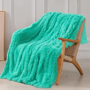 Tuddrom Decorative Extra Soft Faux Fur Throw Blanket 70"x78",Solid Reversible Fuzzy Lightweight Long Hair Shaggy Blanket,Fluffy Cozy Plush Fleece Comfy Microfiber Blanket for Couch Sofa Bed,Teal Blue