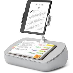 Lap Beanbag Cozy Pillow Stand for Bed with Adjustable Arm, 360° Tablet Holder, Fits 4.7"-13" Kindle, iPad, Phone, Laptop, Lap Desk for Hands Free Reading in Bed, Couch, Sofa(Light Gary)