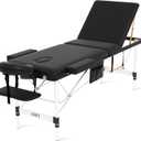 ABET Massage Table, 3 Fold Portable Professional Lash Tattoo Spa Bed, Height Adjustable 23.5" Wide Compact Facial Table with Detachable Oil Pocket Towel Rod Face Cradle Armrest, Aluminum Feet & Black