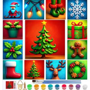Nezyo 12 Sets Christmas Paint by Numbers Kit with Frame for Adult Beginners, Paint by Number DIY Acrylic Painting Canvas for Painting Party, Classroom Activity Birthday Gift, 8 x 8 Inch