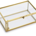 Hipiwe Vintage Glass Keepsake Box, Rectangle Jewelry Display Organize Vanity Lidded Box Home Decor Accent Decorative Box for Storage Trinket Rings Bracelet