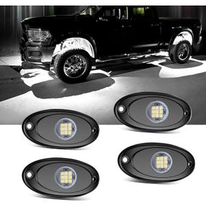 FSZZHYG 4 Pods White LED Rock Lights, Neon Underglow Wheel Fender Well Underbody Lighting Kits, Waterproof Aluminum Exterior Interior Lights for Trucks ATV UTV Car SUV Boat Off-Road, 12V 9 LEDs