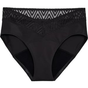 THINX Period Underwear, Comfort-Stretch Hip Huggers, Holds Up to Regular 12 Tampons*, Period Panties, Menstrual Underwear for Women, Leakproof & Reusable, Black with Lace, M
