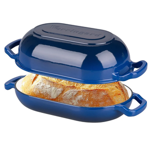Enameled Cast Iron Sourdough Bread Oven, Dutch Oven, Loaf Cast Iron Bread Pan for Homemade Bread Baking, Meatloaf Pan with Lid, 5QT, Blue