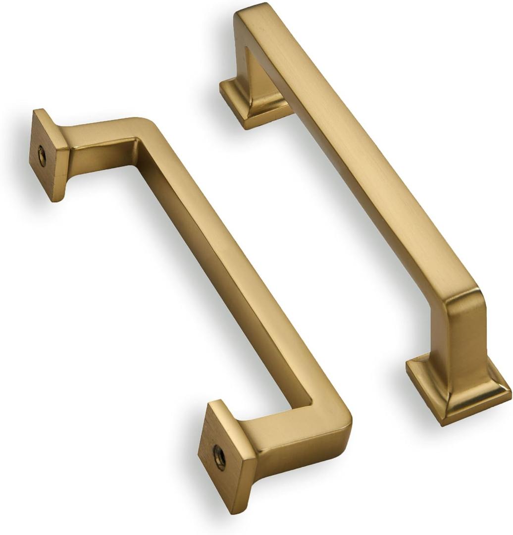khtumeware 6 Pack Brushed Brass Cabinet Pulls, 3-3/4 Inch(96mm) Hole Centers Cabinet Handles Kitchen Hardware Straight Bar for Cabinets and Drawer Pulls