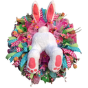 Easter Wreaths for Front Door, Easter Bunny Door Wreaths Easte Bunny Butt Wreath Decorations Cute Rabbit Garland Spring Decoration Farmhouse (Pink Series)