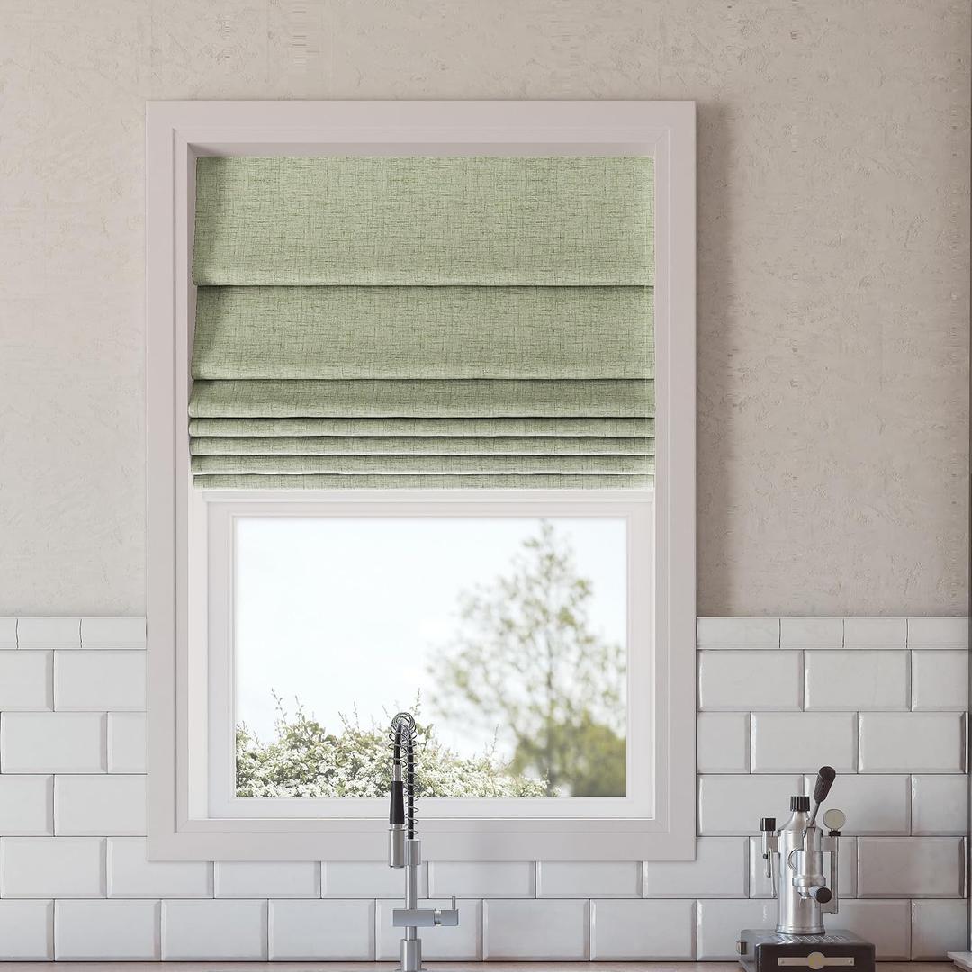 Sun Zero Seraphina Textured Total Blackout Cordless Roman Shade, 35" x 64", Sage Green