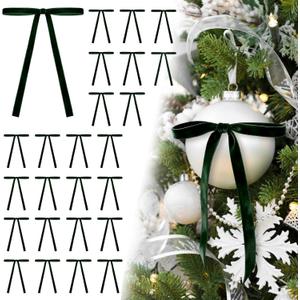 24Pcs Velvet Ribbon 5 x 7 Inch Christmas Ribbon 3/8 Inch Wide Christmas Bows Vintage Velvet Bows for Christmas Tree Dark Green Bows for Christmas Tree Decorations