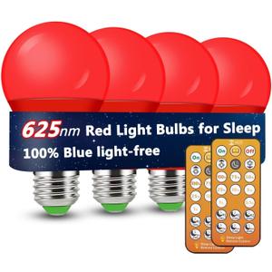 Wivety Red Light Bulbs for Sleep with Remote Control, E26 LED Blue Light Blocking A19, 9W for Sleep Therapy, Baby Nursery, Bedroom (4 Packs)