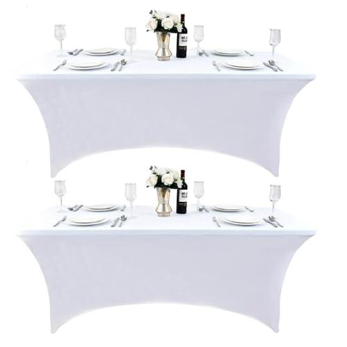 ZarzaaSik 1-Pack 8ft White Spandex Table Covers for Rectangle Folding Tables - Washable Elastic Tablecloth - Ultimate Fitted Table Protector for Birthday Parties, Trade Shows, Banquet