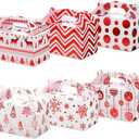 Faccito 24 Pack Christmas Treat Boxes Xmas Cardboard Gable Goody Candy Cookie Boxes Foil Gift with Handles for Gift Wrapping Holiday Party Favor Present Supplies, 6 Designs(Red)