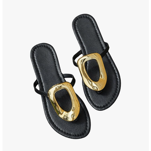 GORGLITTER Women's Gold Flip Flops Thong Flat Sandals 2025 Dressy Summer Vacation Open Toe Slides, Size 40