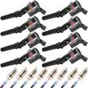 8 Pack DG508 Ignition Coils Iridium Spark Plugs SP479, Compatible with Ford F150 F250 F350 E150 E250 Econoline Excursion Explorer Mustang Lincoln Mercury, Replace# FD503 SP493 (Black)
