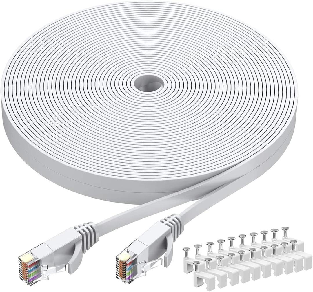 BUSOHE Cat6 Ethernet Cable 40 FT White, Cat-6 Flat RJ45 Computer Internet LAN Network Ethernet Patch Cable Cord - 40 Feet