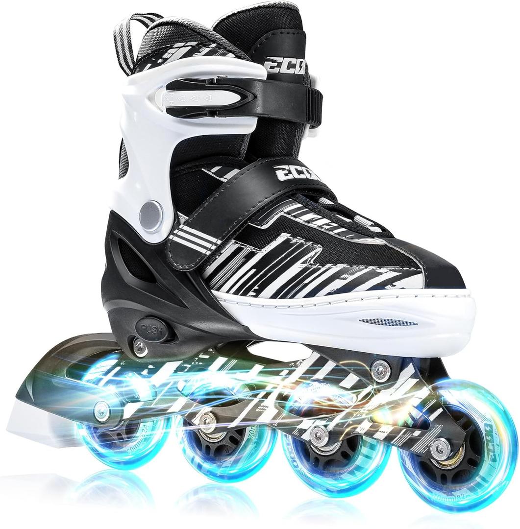 Adjustable Inline Skates Boys and Girls Ages 5-8 8-12 with Light up WheelsRoller Skates for Kids Ages 4-12, Teen Skates for Beginner Outdoor and Indoor (Medium-Big Kids13j-3 US, White)