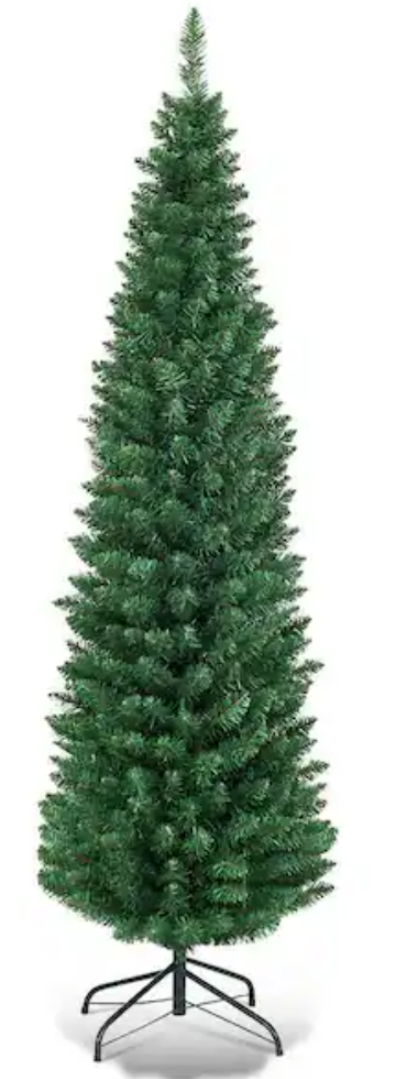 5 ft. PVC Unlit Artificial Slim Pencil Christmas Tree with Stand Home Holiday Decor Green