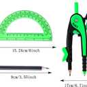 4 x Unjoo Compass for Geometry Set, 6 Inch Clear Protractor (Dark Green)