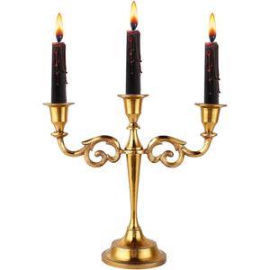 Rely+ 3 Arm Gold Candelabra Candles Holder Halloween Decor Candlestick Holders Thanksgiving Gifts