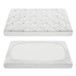 TILLYOU Pack and Play Sheets for Toddler Mattress, Mini Crib Sheets Fitted Up to 3" Deep, Breathable and Soft fit 39"x27", The Little Sun 