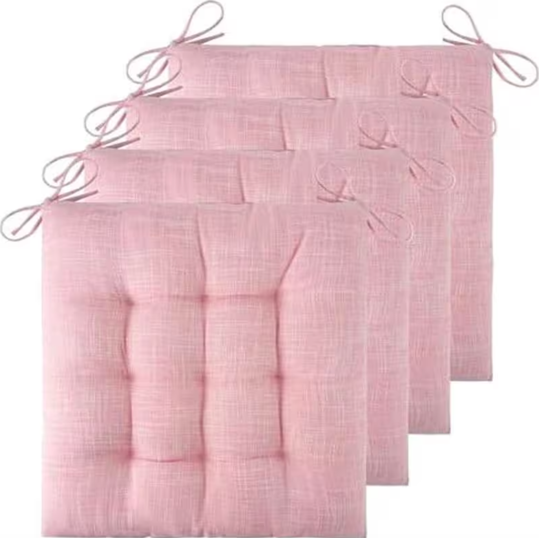 Chair Cushions for Dining Chairs Set of 4 Kitchen Seat Cushions Indoor Textured Seat Pad with Ties for Dining Office Living Room( 18 x 18 Light Pink), Kitchen Seating, Vintage Style Cushions, Elegant Chair Pads, Chair Topper Pads