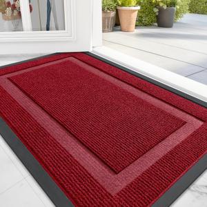 OLANLY Front Door Mat Indoor Outdoor Entrance, Waterproof All-Season, All-Weather Doormat, Sturdy Natural Rubber, Fade Resistant, Low Profile, Easy Clean Patio Porch Entryway Mat, 29.5x17, Wine Red