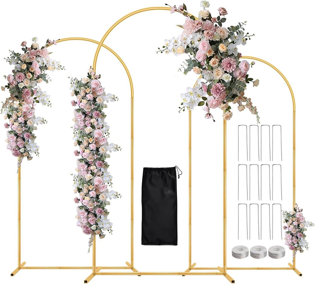 WellSign Balloon Arch Stand,7.2FT, 6.6FT, 6FT Set of 3 Metal Gold Wedding Backdrop Arch Stand Kit for Valentine Baby Shower Engagement Party Event Decoration Garden Floral Balloon Arch with Base
