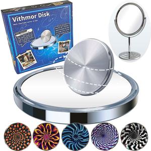2-in-1 Disk Spin Science & Vanity Makeup Mirror - Create Optical Illusion Spin & Desk Mirror  Spin Kinetic Desk Toys for Home, Office, Education - Physics Toys for Adults & Kids 8+