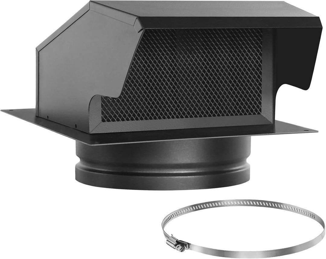8 Inch Roof Vent Cap, Removable Roof Vent with Pipe Clamp,Damper, Carbon Steel Roof Vent for Home Ventilation Systems, Black