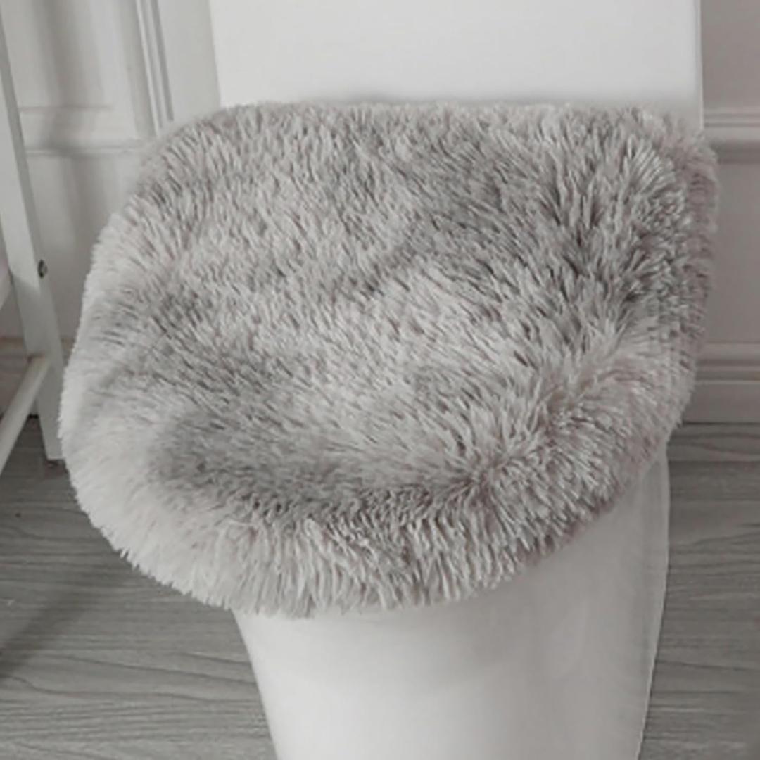 Soft Fluffy Toilet Lid Cover Tie-Dyed Light Grey 17.7" x 19.7" | Adjustable Non Slip Backing, Washable Absorbent Toilet Seat Cover for Most Bathroom Elongated and Oblong Lid